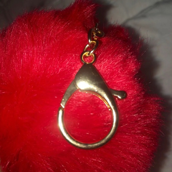 Accessories - Fluffy furry oversized bright red pom pom keychain